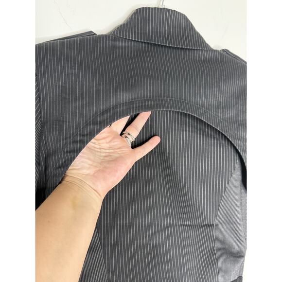 Bebe Women's Jacket Sz 6 Moto Cropped Pinstripe Bikercore Grunge Goth - Picture 9 of 16